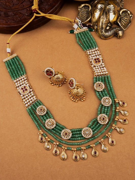 Handmade Kundan Pearl Long Bandhai Necklace Set