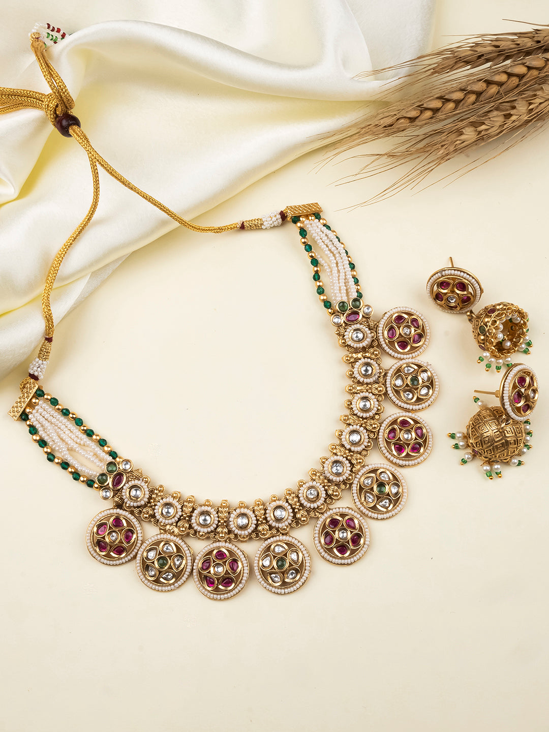 Handcrafted Kundan Beads Bandhai Necklace Set – Festive & Wedding Jewelry