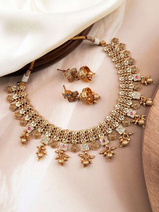 Handcrafted Gold Plated Floral Rajwadi Necklace Set