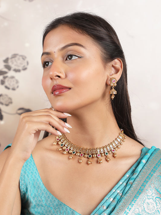 Royal Rajwadi Plating With Multicolor Stones Necklace Set for Women | Traditional Ethnic Jewelry