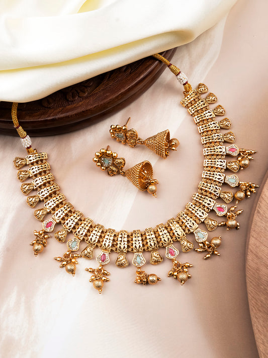Premium Gold Plated Rajwadi Bridal Necklace Set
