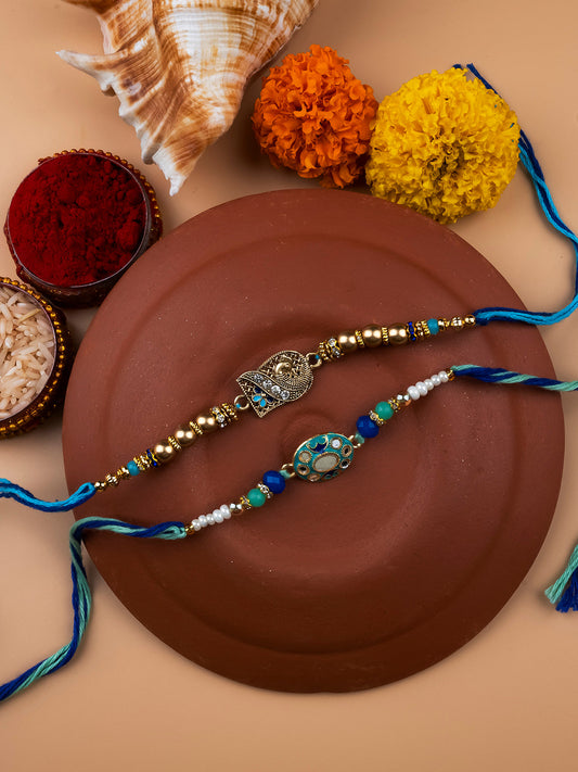 Designer Mirror Work Rakhi Combo Set