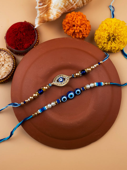 Designer Evel Eye AD Stone Studded Rakhi Combo Set