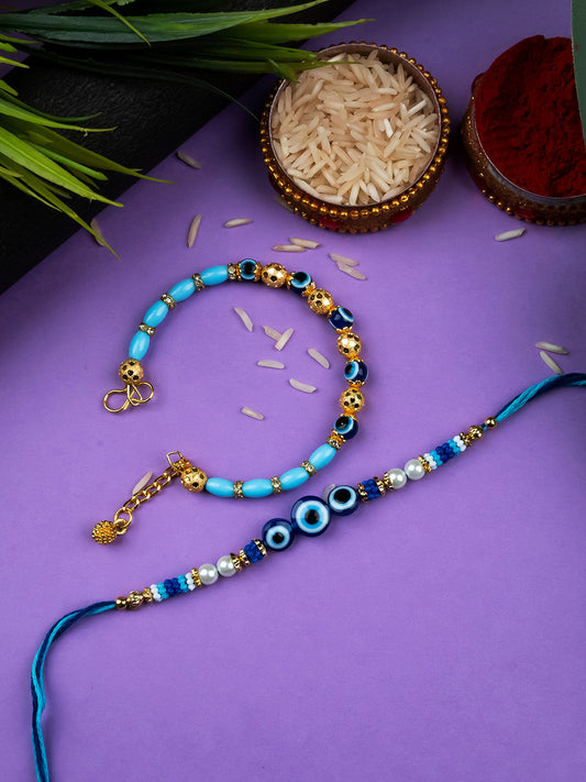 Handcrafted Trendy Evil Eye Bhai Bhabhi Rakhi Set