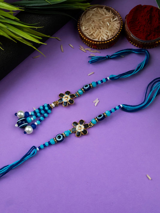 Alluring Evil Eye Bhai Bhabi Rakhi Set