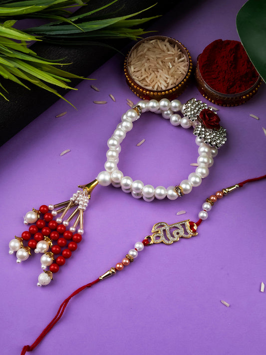 Floral Style Bhai Bhabi Rakhi Set