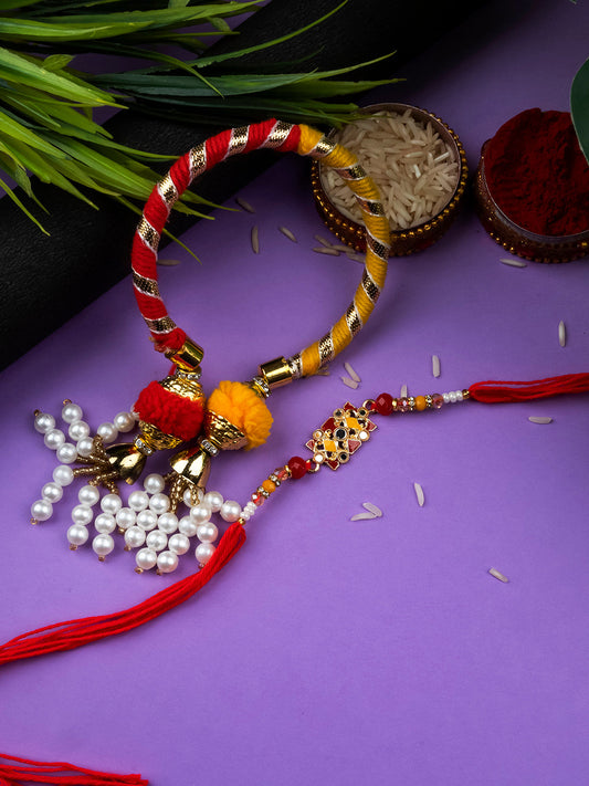 Designer Pom Pom Bhai Bhabi Rakhi Set