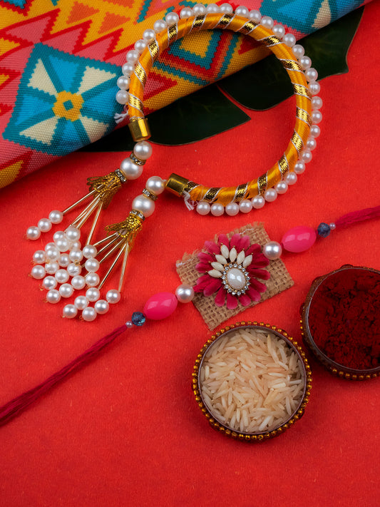 Premium Pearl Bhai Bhabi Rakhi Set