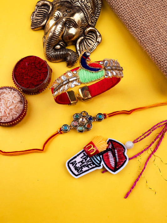 Classic Kundan Rakhi Family Set of 3