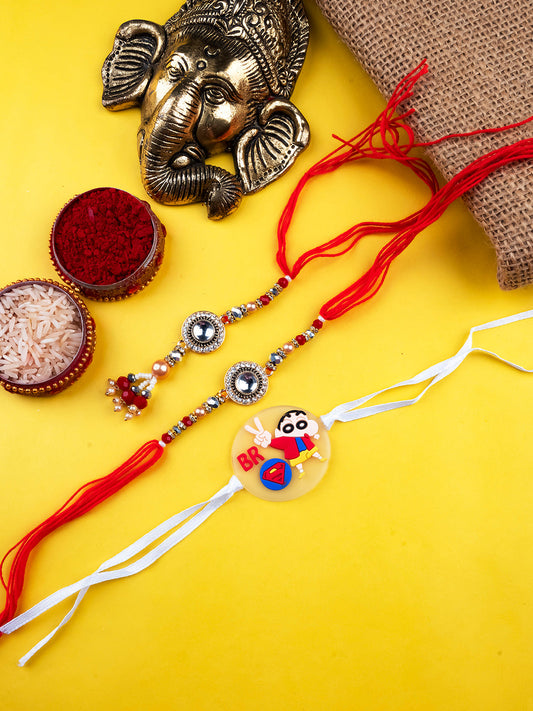 Antique Big Kundan Family Rakhi Set of 3