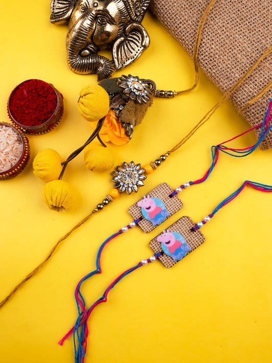 Designer Flower Style Rakhi Combo of 4