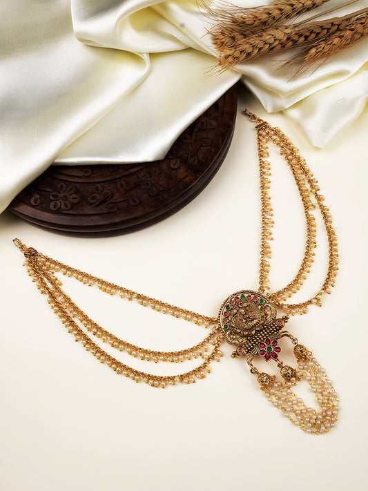 Traditional Temple Jada Billa with Mattal/Hair Brooch With Pearl Chain