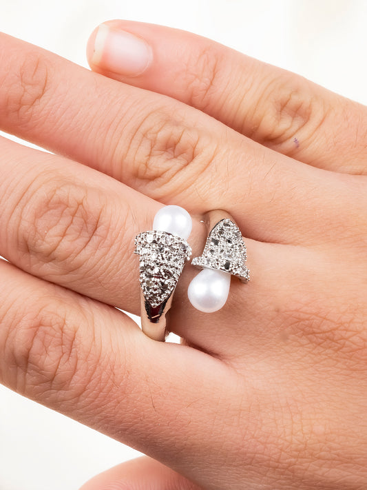 CZ-AD Pearl Adjustable Ring
