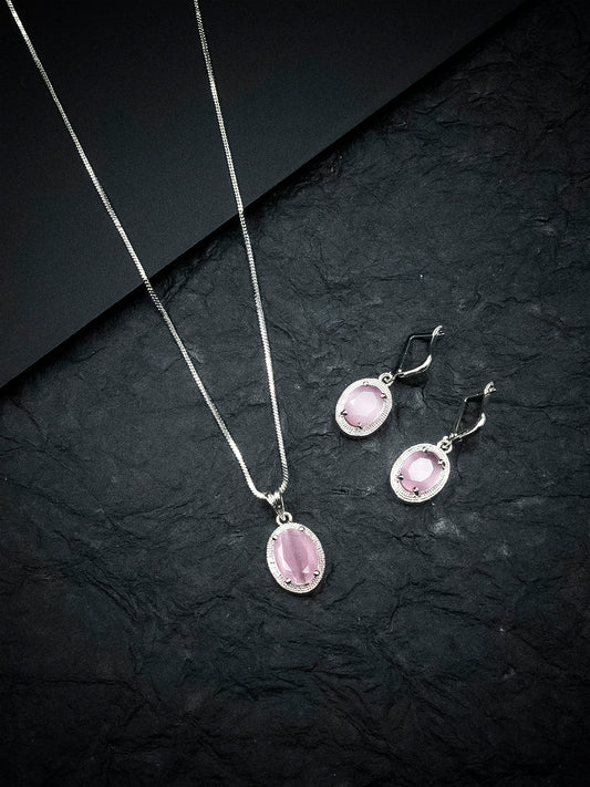Gracious Rhodium Plated Pastel Pink Pendant Set