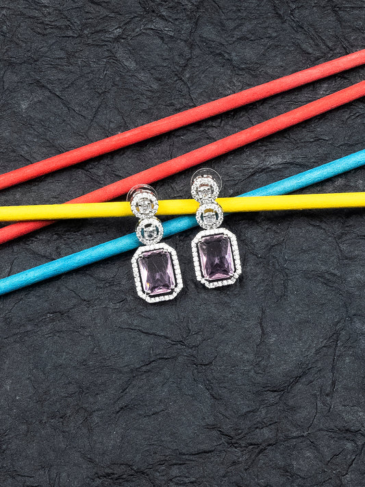 Silver Plated Minimalist Crystal Pink CZ Stud Earrings