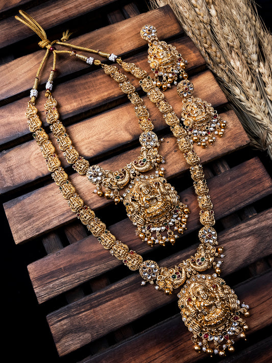 Unique Gold Beads Lakshmi Patti Combo Jewelry Set