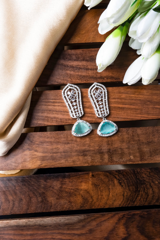 Turquoise Cascade Long AD Statement Earrings
