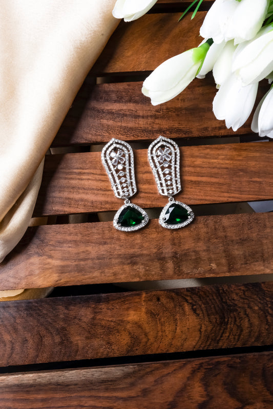 Green Cascade Long AD Statement Earrings
