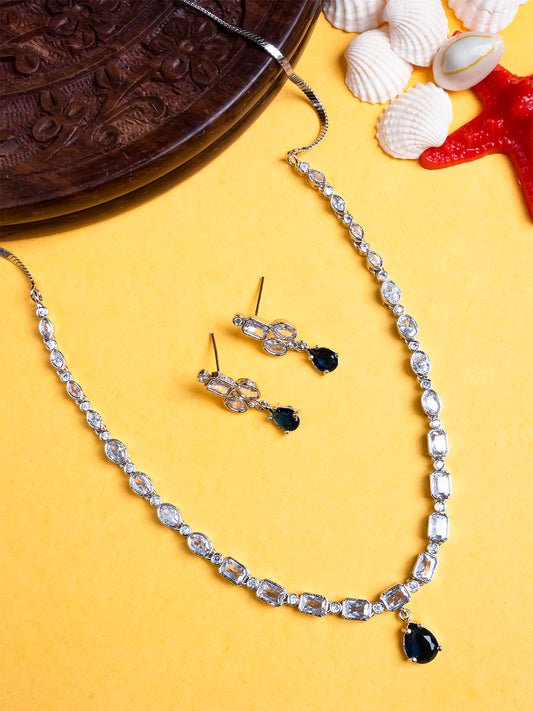Trendy Silver Plated American Diamond Necklace Set For Minimalist Look