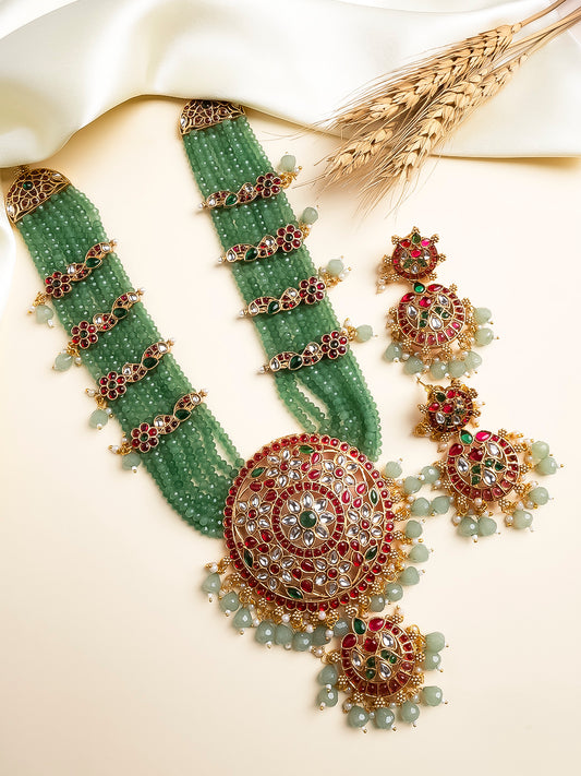 Multicolor Kemp Jadau Bridal Haram Set – Antique Finish with Grand Design