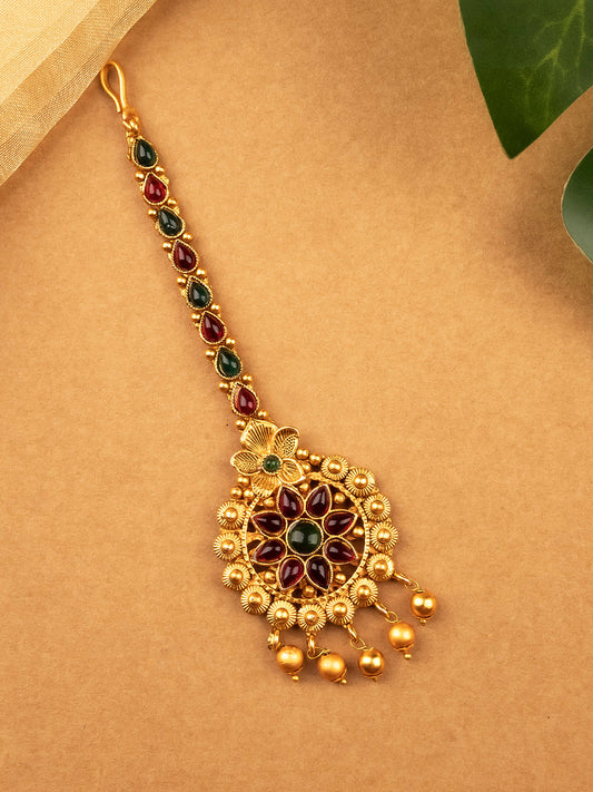 Gold Plated Kemp Maangtika: Timeless South Indian Beauty
