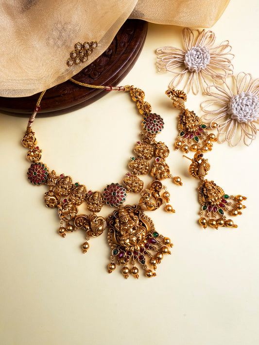 Antique Plated Double Line Necklace Set