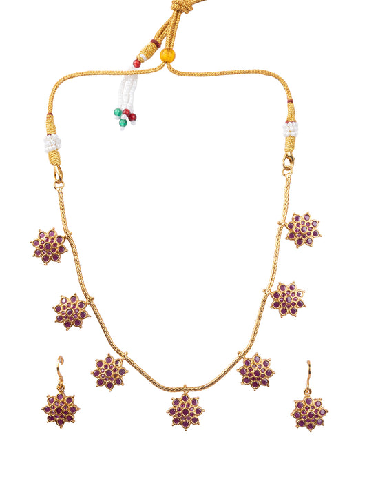 Traditional Indian Gold Plated Ruby Floral Necklace Set