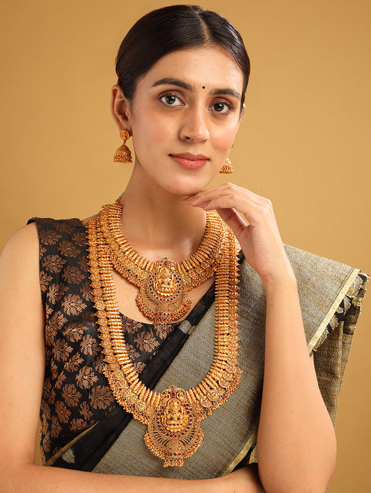 Varalakshmi Copper Made Coin Combo Jewelry Set | Traditional Indian Accessories