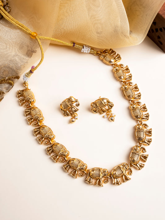 Ethnic Gold Plated Elephant Motif Necklace Set