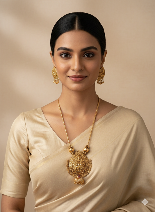 Elegant Gold Plated Paan Motif Pendant & Stud Earring Set for Women