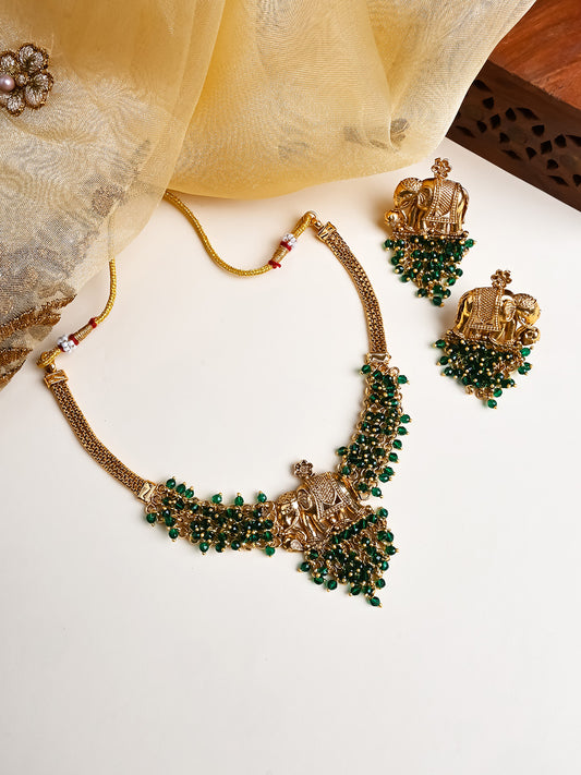 Unique Green Hydra Beads Gaj Necklace Set