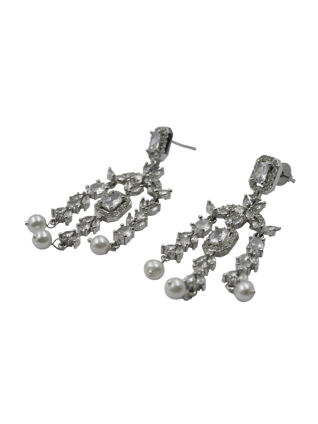 Matching AD CZ chandelier earrings with pearl drops