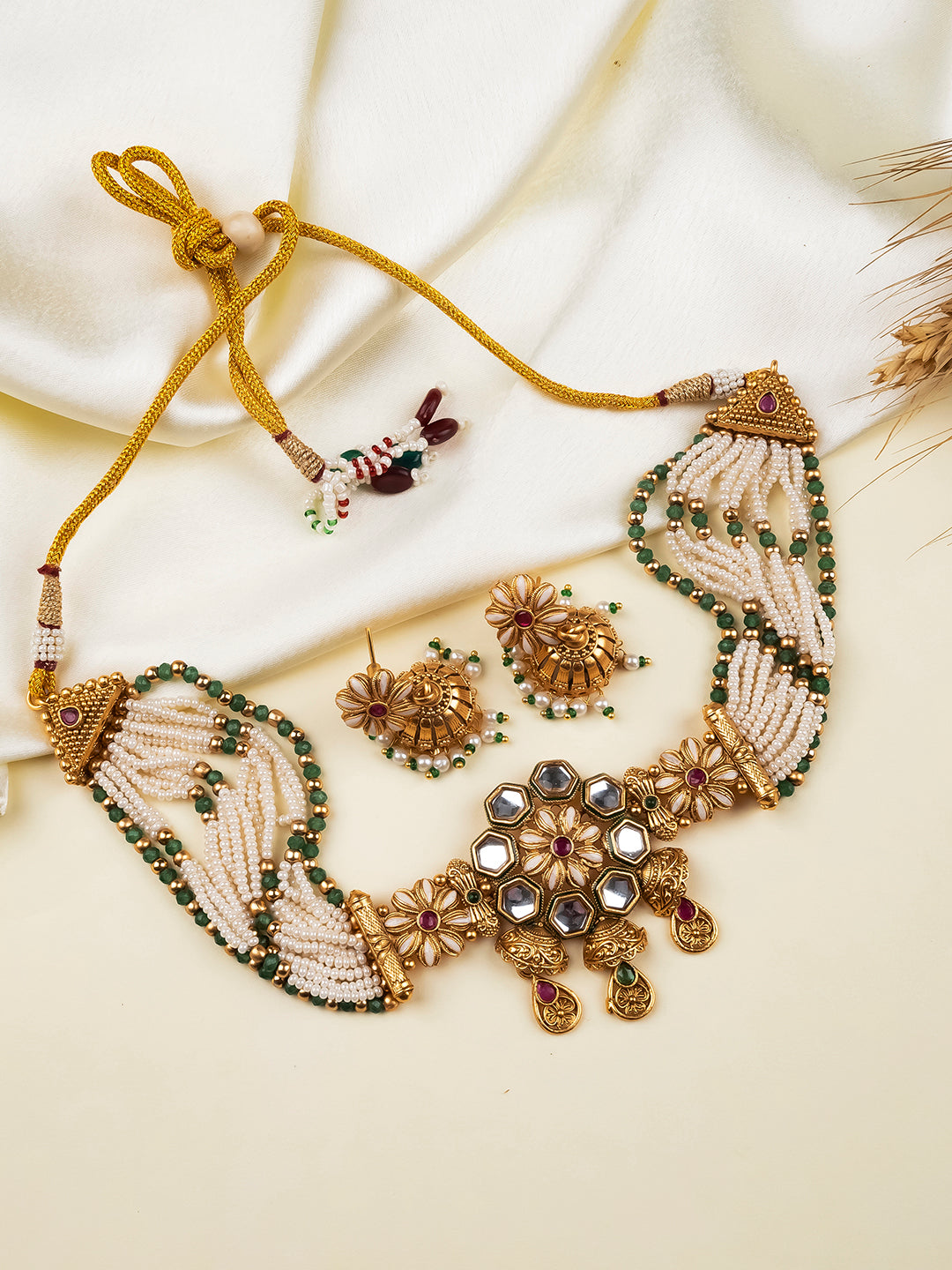 Meenakari flower choker necklace with kundan work